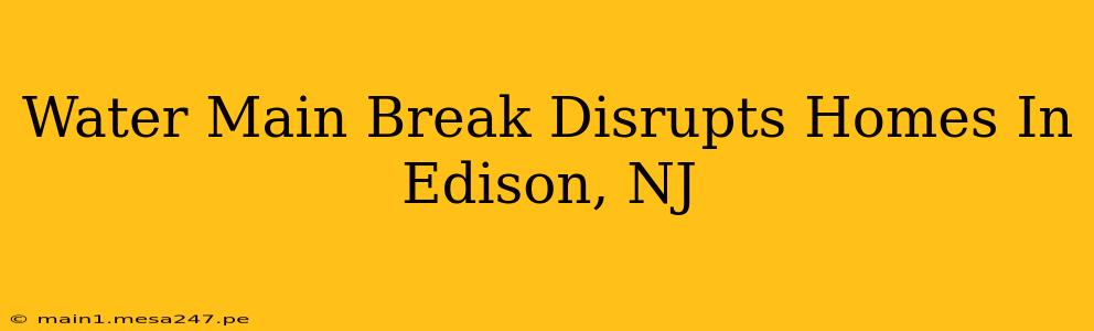 Water Main Break Disrupts Homes In Edison, NJ